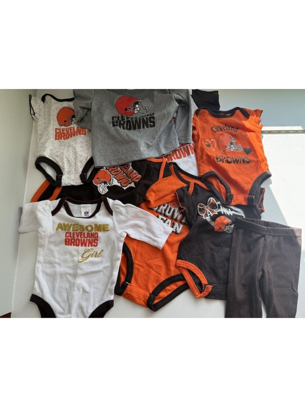 NEW Lot of 9 Cleveland Brown Baby Onesies and Clothes Size 0-3 3-6 [jb]